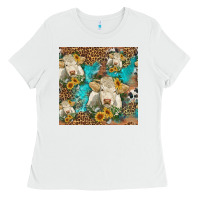 White sunflowers charolais cow seamless pattern Ladies Tee - HRA Design Shop
