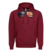 Burgundy amerıcan flag glasses Zipper Hoodie - BarkalooDesign