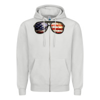 Dove Grey amerıcan flag glasses Zipper Hoodie - BarkalooDesign