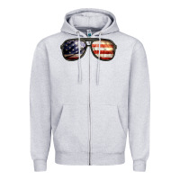 Heather Grey amerıcan flag glasses Zipper Hoodie - BarkalooDesign