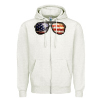 Oatmeal Heather amerıcan flag glasses Zipper Hoodie - BarkalooDesign