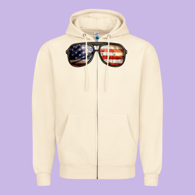 Amerıcan Flag Glasses Zipper Hoodie Designed By Barkaloodesign