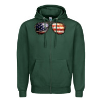 Sports Green amerıcan flag glasses Zipper Hoodie - BarkalooDesign