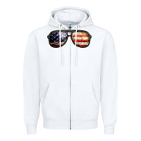 White amerıcan flag glasses Zipper Hoodie - BarkalooDesign