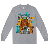 Heather Grey moody cow Long Sleeve Tee - NancyCooperArtShop