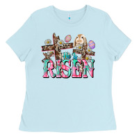 Baby Blue He is risen Easter Day Ladies Tee - CowGirlArtShop