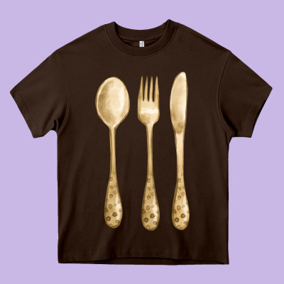 Spoon Fork Knife Fa Element Heavy Core Tee Designed By Fadigitalartstudio