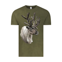 Vintage Olive Reindeer Buck Deer Head Vintage Tee - LillyAllenDesigns