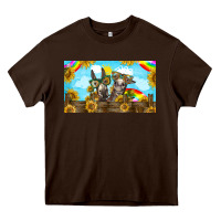 Chocolate Brown 2 donkeys sunflower Heavy Core Tee - BarkalooDesign