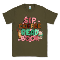 Army Green sip coffee read book Classic Tee - MaliasSmallBusiness