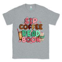 Heather Grey sip coffee read book Classic Tee - MaliasSmallBusiness