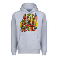 Heather Grey Christmas army gnomes truck 4th of july Premium Hoodie - HowdyJamesFarm