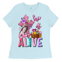 Baby Blue he is alive easter Ladies Tee - Neo Western