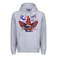 Heather Grey Gnome with 4th Of July elements Premium Hoodie - HowdyJamesFarm