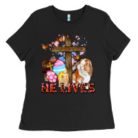 Black He lives Easter Day Ladies Tee - CowGirlArtShop