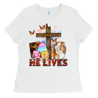 White He lives Easter Day Ladies Tee - CowGirlArtShop