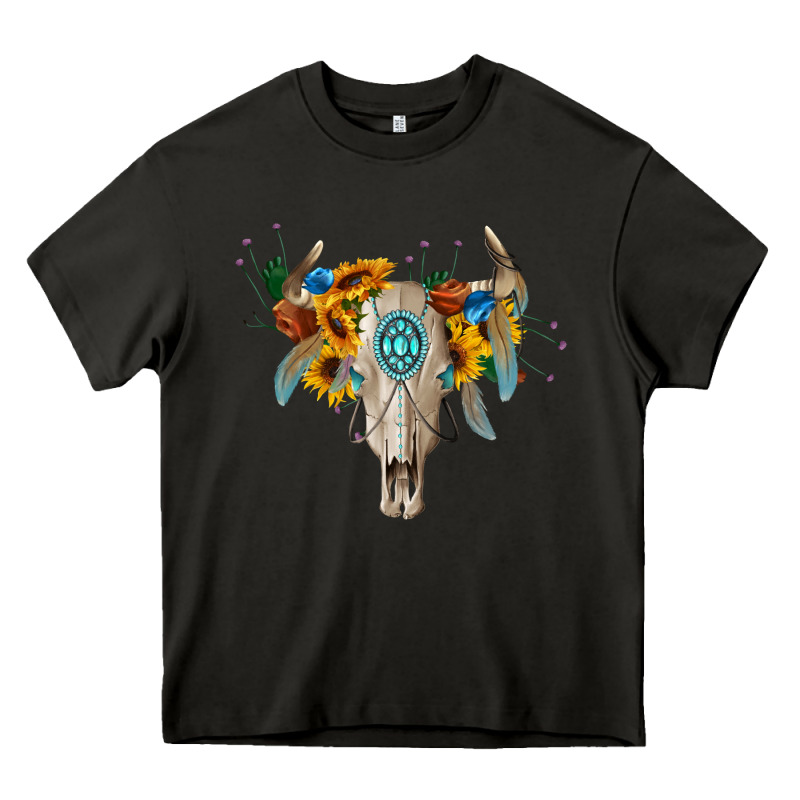 Boho Bull Skull Heavy Core Tee by BarkalooDesign | Teevron