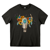 Asphalt boho bull skull Heavy Core Tee - BarkalooDesign