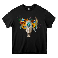Black boho bull skull Heavy Core Tee - BarkalooDesign