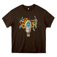 Chocolate Brown boho bull skull Heavy Core Tee - BarkalooDesign