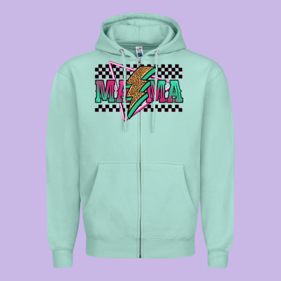 Mama Techno Lightning Bolt Zipper Hoodie Designed By Jasminsmagicworld