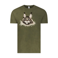 Vintage Olive Maine Coon Cat Face Vintage Tee - LillyAllenDesigns