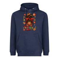 Navy one merry mama christmas afro messy bun Heavyweight Hoodie - texasbilliewilder