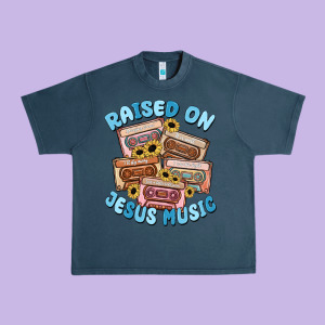 Raised On Jesus Music Urban Heavy Tee Designed By Maliassmallbusiness