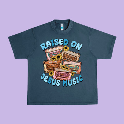 Raised On Jesus Music Urban Heavy Tee Designed By Maliassmallbusiness