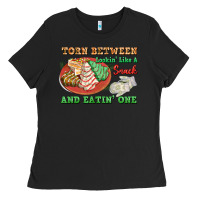 Black torn between lookin like a snack and eatin one Ladies Tee - FaDigitalArtStudio