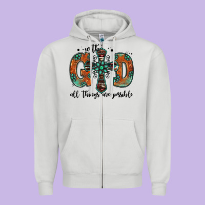 With God All Things Are Possible Gemstone Cross Zipper Hoodie Designed By Jasminsmagicworld