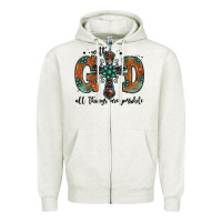 Oatmeal Heather with god all things are possible gemstone cross Zipper Hoodie - Jasminsmagicworld