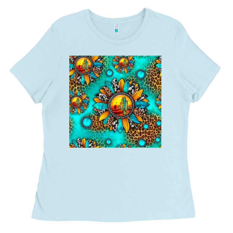 Western Sunset Sunflowers Seamless Pattern Ladies Tee by HRA Design Shop | Teevron