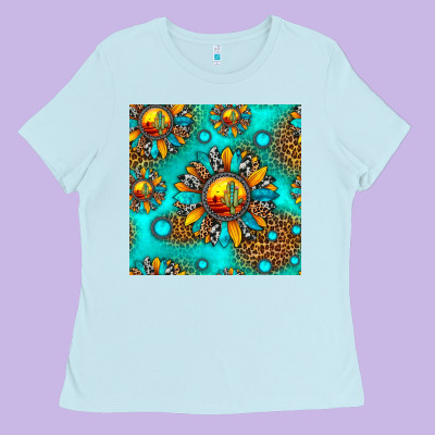 Western Sunset Sunflowers Seamless Pattern Ladies Tee Designed By Hra Design Shop