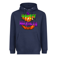 Navy Happy Halloween Heavyweight Hoodie - NancyCooperArtShop