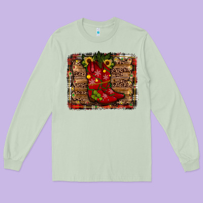 Cowboy Boots Christmas Long Sleeve Tee Designed By Jahusdesignshop
