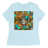 Baby Blue aztec bull skull seamless pattern Ladies Tee - HRA Design Shop