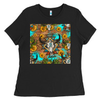 Black aztec bull skull seamless pattern Ladies Tee - HRA Design Shop