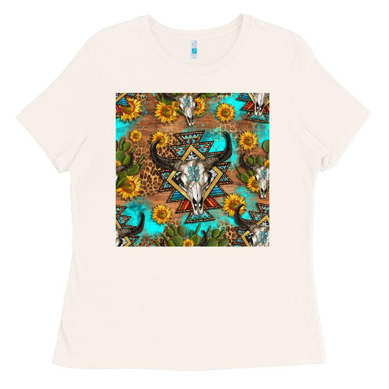 Aztec Bull Skull Seamless Pattern Ladies Tee by HRA Design Shop | Teevron