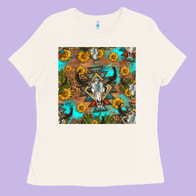 Aztec Bull Skull Seamless Pattern Ladies Tee Designed By Hra Design Shop