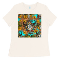 Bone aztec bull skull seamless pattern Ladies Tee - HRA Design Shop