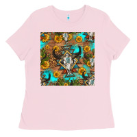 Bubblegum Pink aztec bull skull seamless pattern Ladies Tee - HRA Design Shop