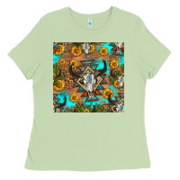 Matcha aztec bull skull seamless pattern Ladies Tee - HRA Design Shop