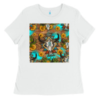 White aztec bull skull seamless pattern Ladies Tee - HRA Design Shop