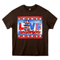 Chocolate Brown love america gnome Heavy Core Tee - HRA Design Shop