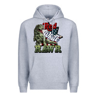 Heather Grey Red white rawr 4th of july Premium Hoodie - HowdyJamesFarm