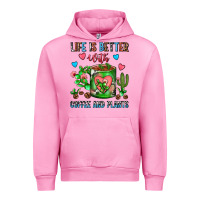 Fuchsia Pink Life Is Better With Coffee And Plants Cactus Coffe Urban Hoodie - FaDigitalArtStudio