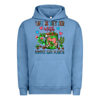 Pigment Pebble Blue Life Is Better With Coffee And Plants Cactus Coffe Urban Hoodie - FaDigitalArtStudio