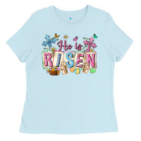 Baby Blue he is risen easter with flowers Ladies Tee - Neo Western