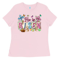 Bubblegum Pink he is risen easter with flowers Ladies Tee - Neo Western